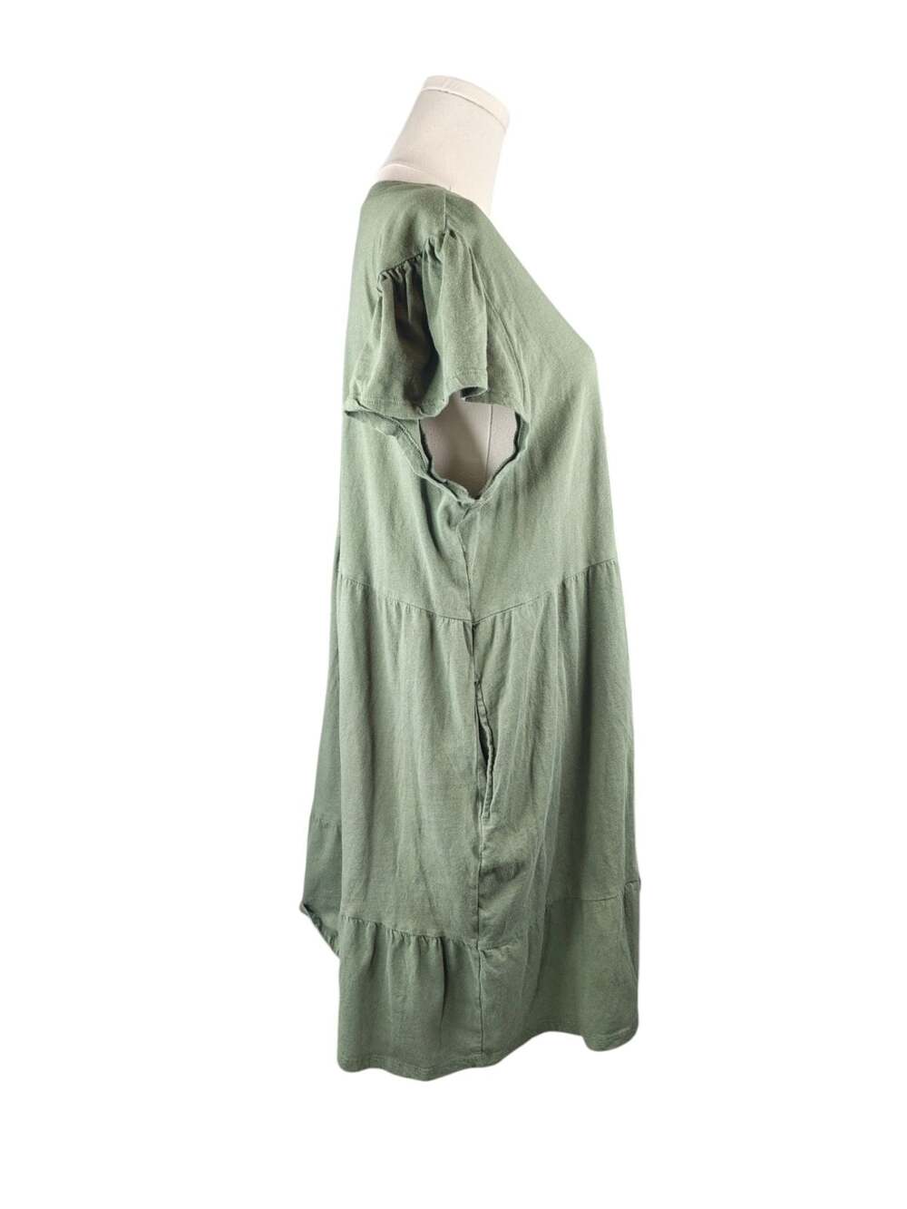 Time and Tru Olive Green Short Sleeve Tiered Knit Dress with Pockets Sz. XL - Picture 3 of 5